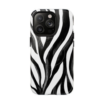 Wild Lines Zebra Stripe Tough Magnetic Phone Case — Black & White Protective Cover