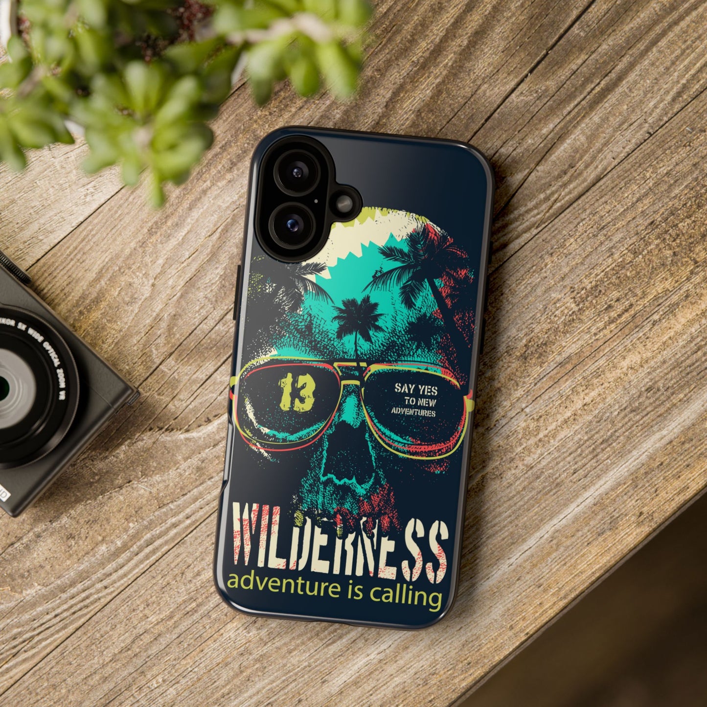 Wilderness Adventure Phone Case — 'Adventure Is Calling' Skull Sunglasses Design