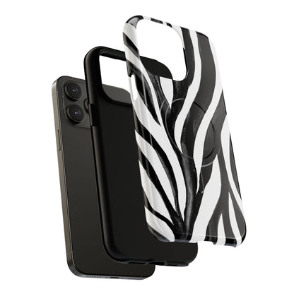 Wild Lines Zebra Stripe Tough Magnetic Phone Case — Black & White Protective Cover