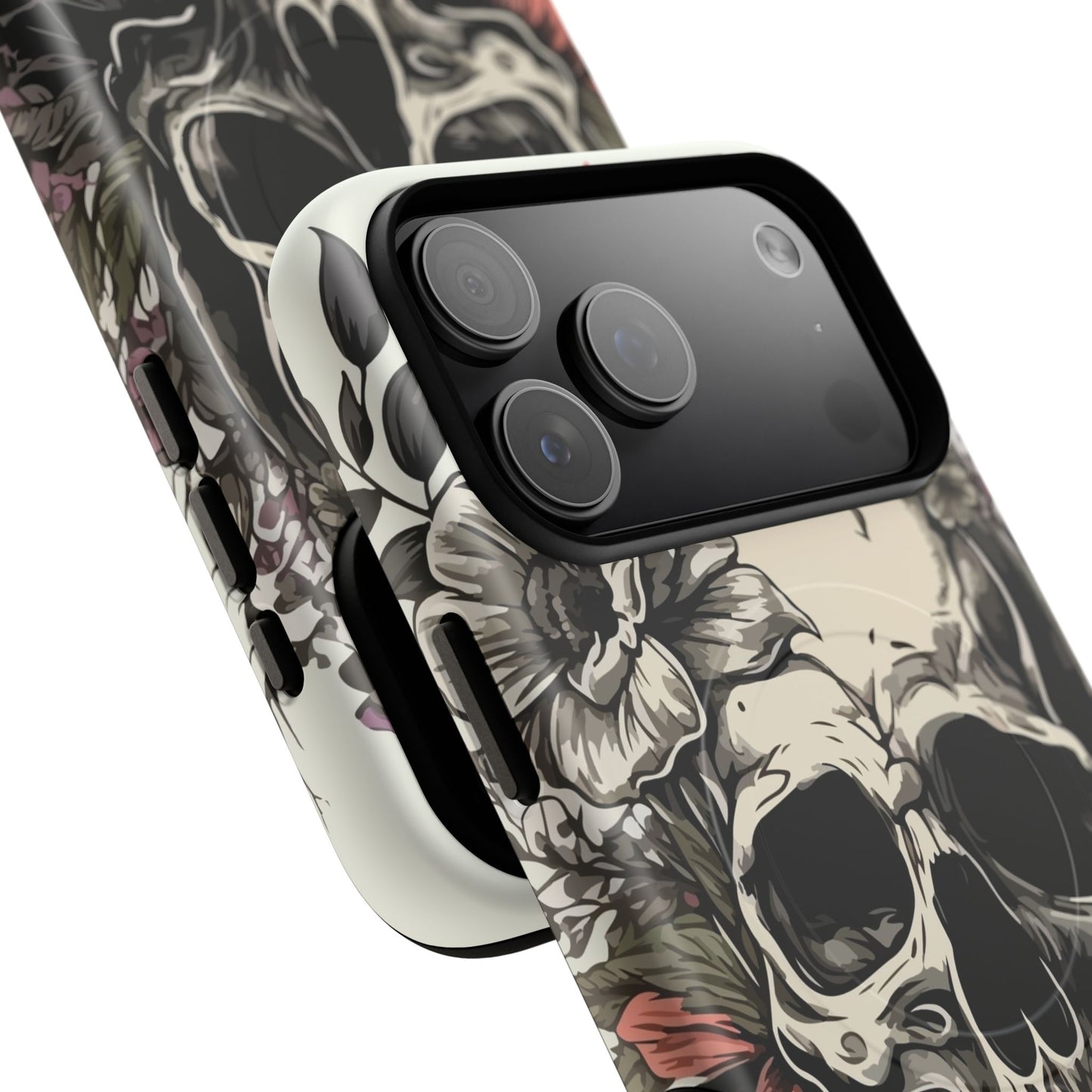 Dark Aura Skull & Roses iPhone Case – Gothic Floral Magnetic Protective Cover