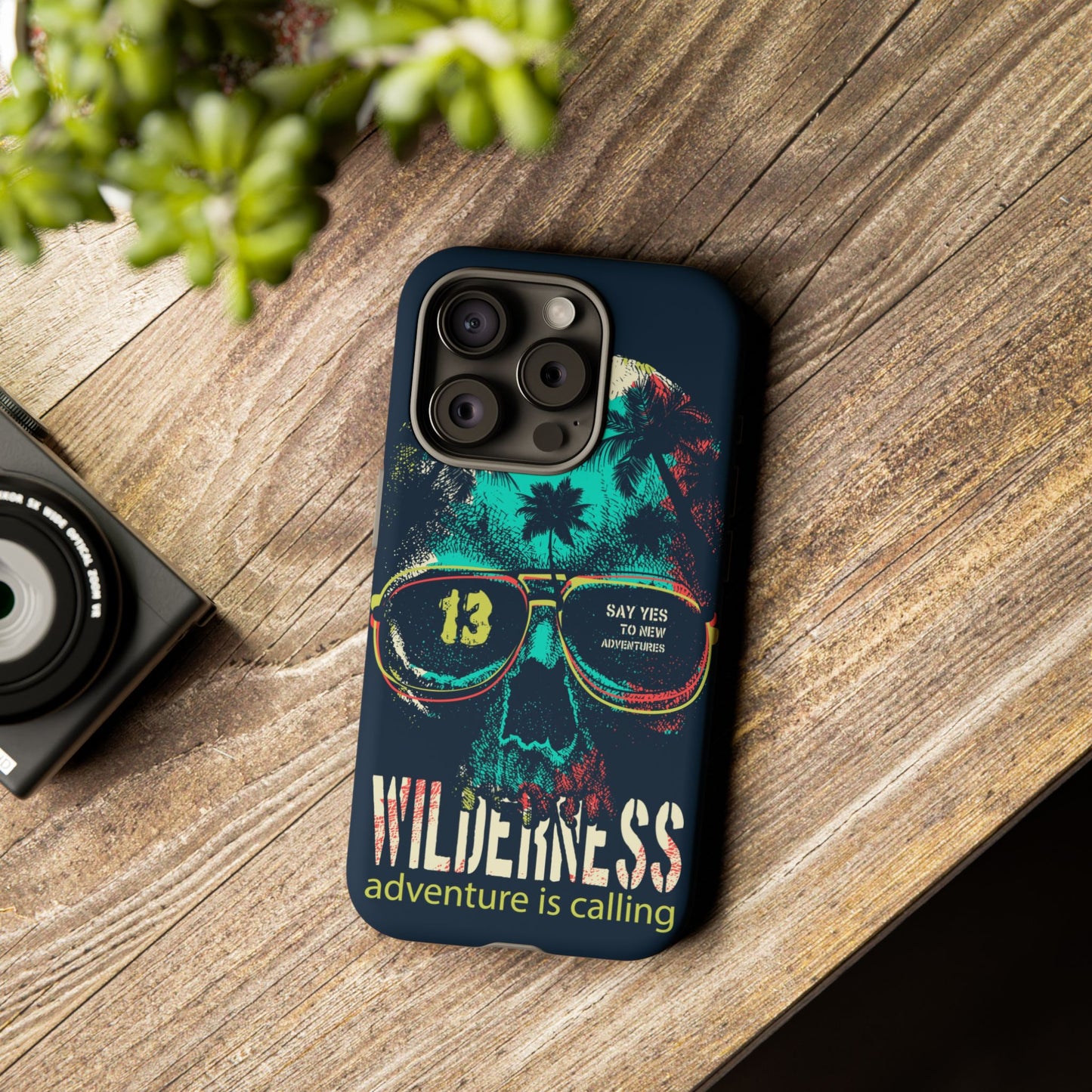 Wilderness Adventure Phone Case — 'Adventure Is Calling' Skull Sunglasses Design
