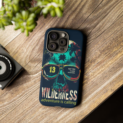 Wilderness Adventure Phone Case — 'Adventure Is Calling' Skull Sunglasses Design