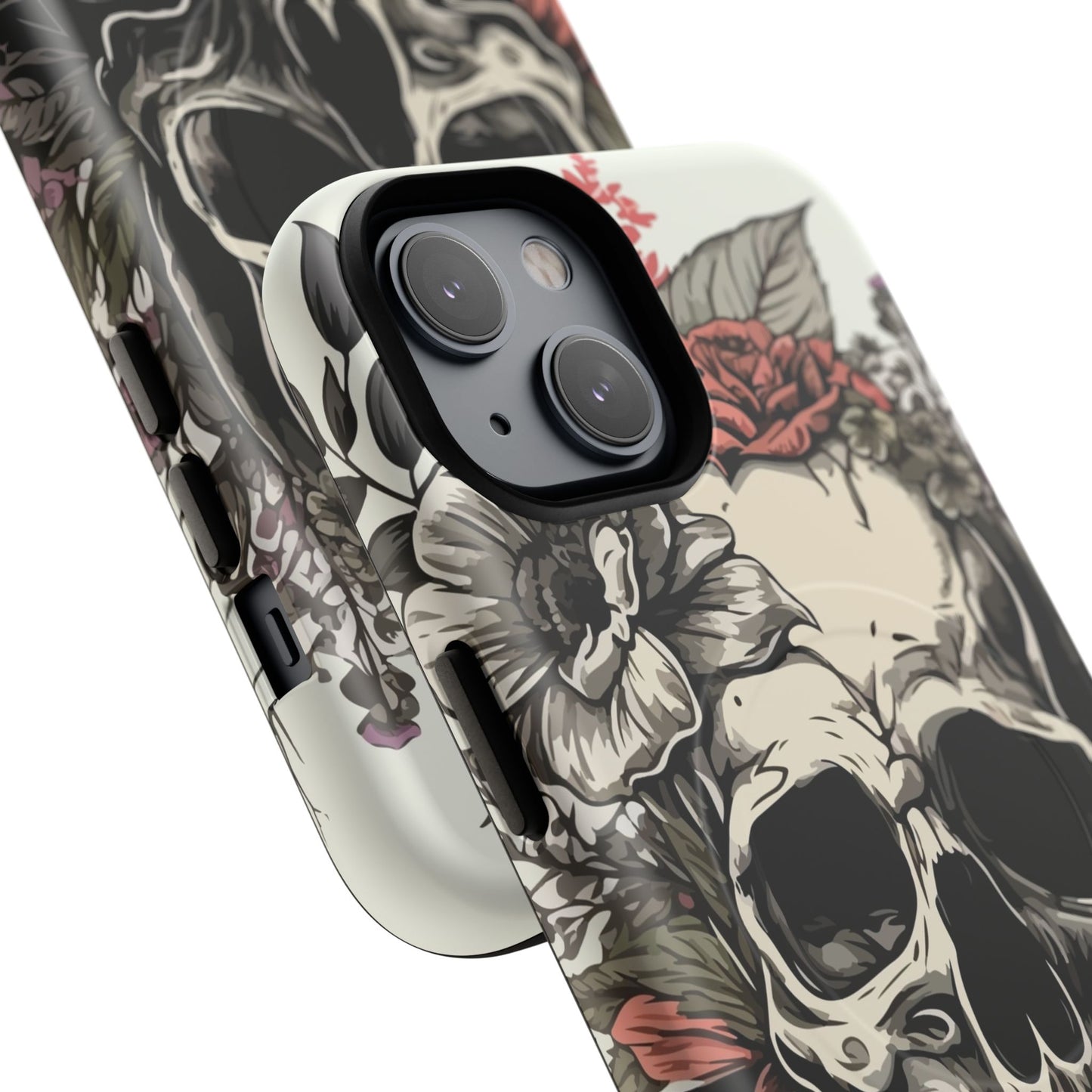 Dark Aura Skull & Roses iPhone Case – Gothic Floral Magnetic Protective Cover
