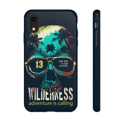 Wilderness Adventure Phone Case — 'Adventure Is Calling' Skull Sunglasses Design
