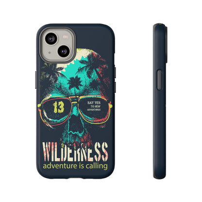 Wilderness Adventure Phone Case — 'Adventure Is Calling' Skull Sunglasses Design