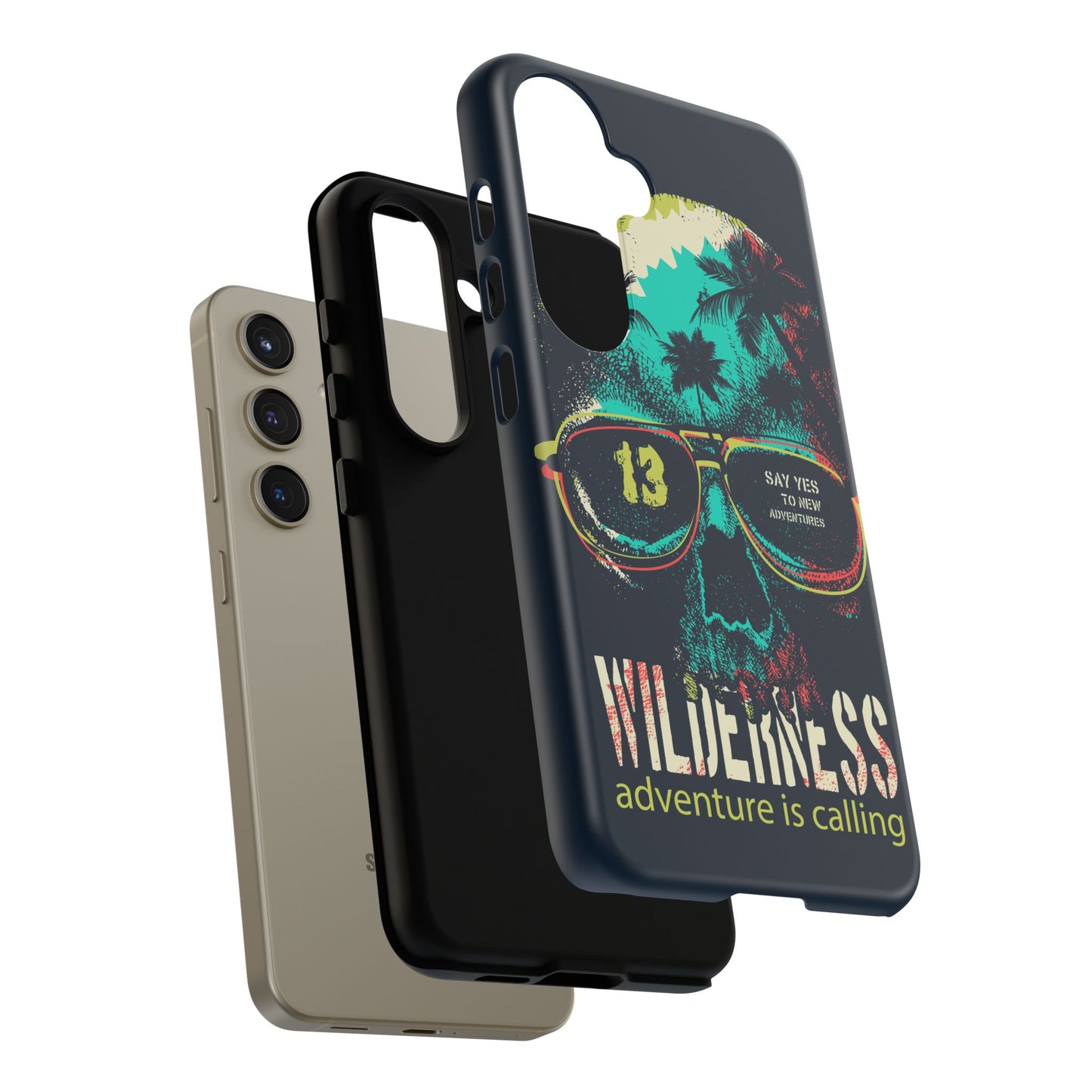 Wilderness Adventure Phone Case — 'Adventure Is Calling' Skull Sunglasses Design