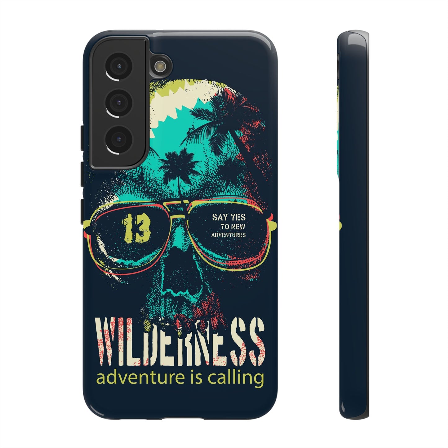 Wilderness Adventure Phone Case — 'Adventure Is Calling' Skull Sunglasses Design