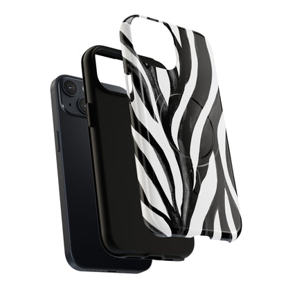 Wild Lines Zebra Stripe Tough Magnetic Phone Case — Black & White Protective Cover