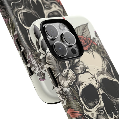 Dark Aura Skull & Roses iPhone Case – Gothic Floral Magnetic Protective Cover