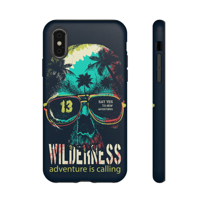 Wilderness Adventure Phone Case — 'Adventure Is Calling' Skull Sunglasses Design