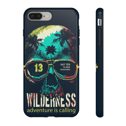 Wilderness Adventure Phone Case — 'Adventure Is Calling' Skull Sunglasses Design