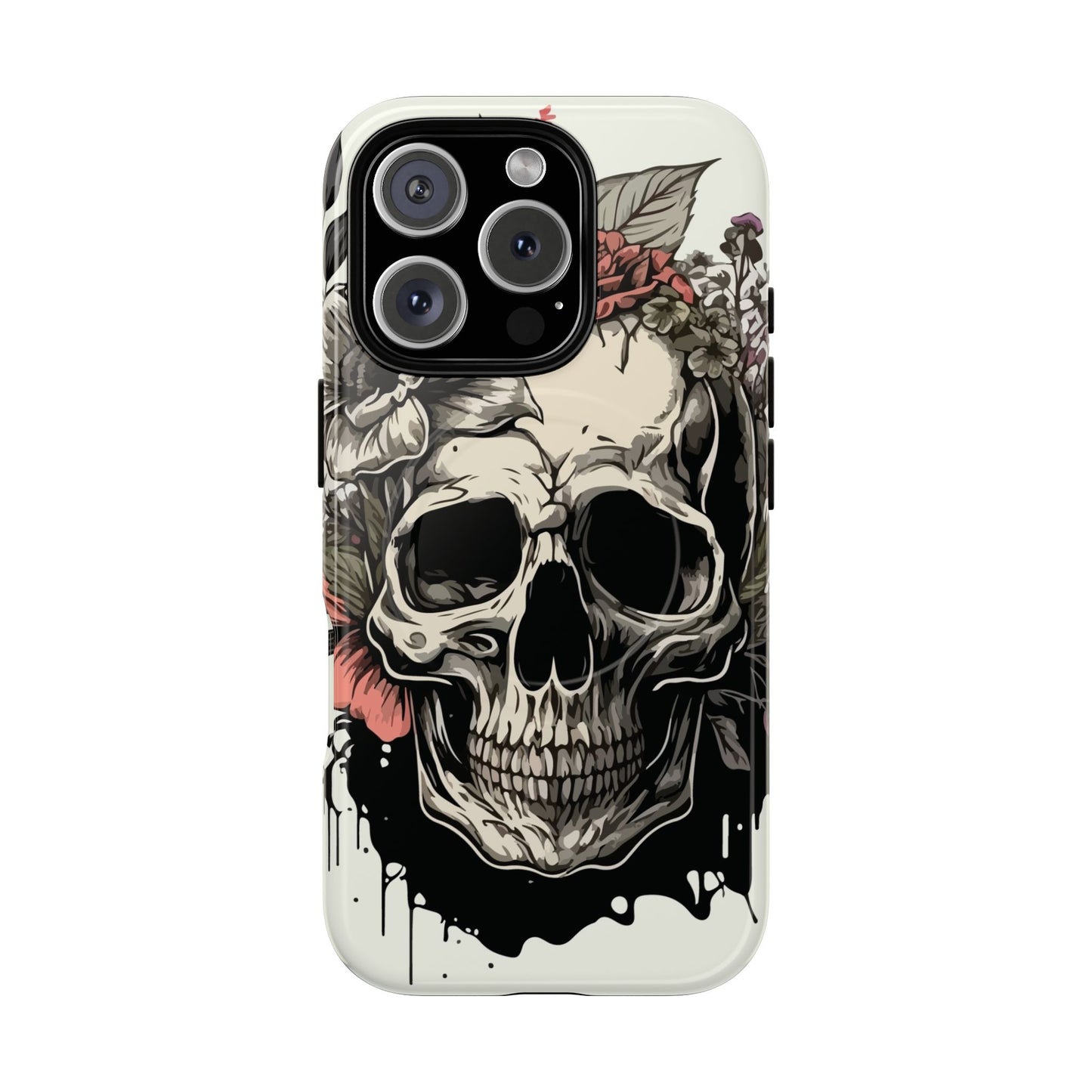 Dark Aura Skull & Roses iPhone Case – Gothic Floral Magnetic Protective Cover