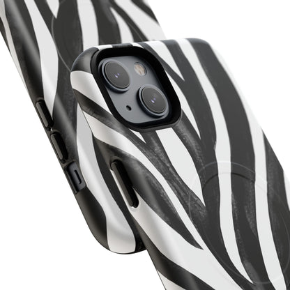 Wild Lines Zebra Stripe Tough Magnetic Phone Case — Black & White Protective Cover
