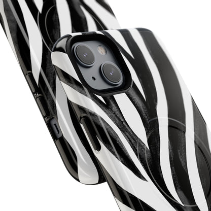 Wild Lines Zebra Stripe Tough Magnetic Phone Case — Black & White Protective Cover