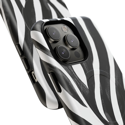 Wild Lines Zebra Stripe Tough Magnetic Phone Case — Black & White Protective Cover