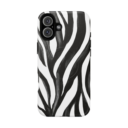 Wild Lines Zebra Stripe Tough Magnetic Phone Case — Black & White Protective Cover