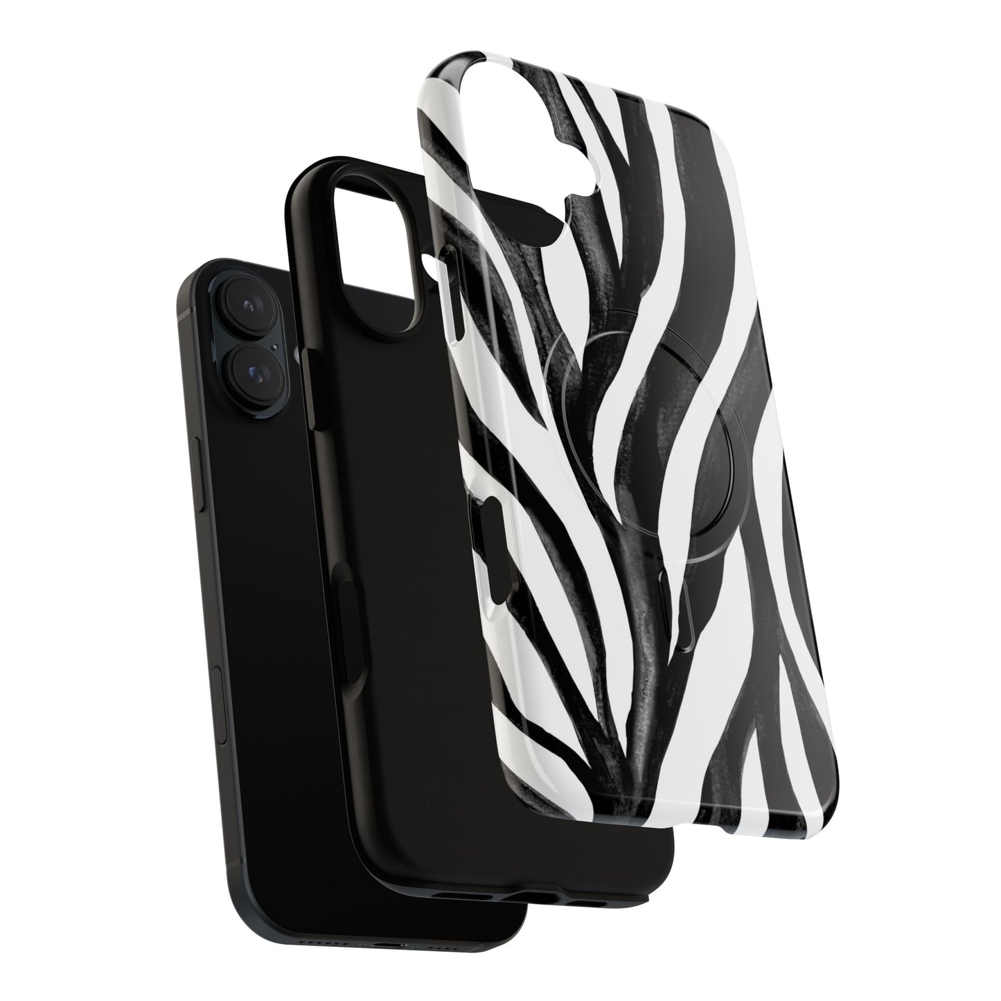 Wild Lines Zebra Stripe Tough Magnetic Phone Case — Black & White Protective Cover