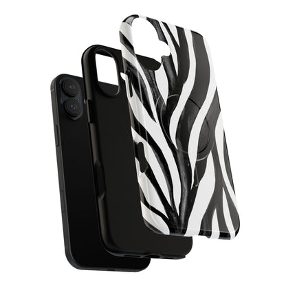 Wild Lines Zebra Stripe Tough Magnetic Phone Case — Black & White Protective Cover