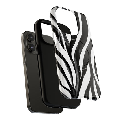 Wild Lines Zebra Stripe Tough Magnetic Phone Case — Black & White Protective Cover