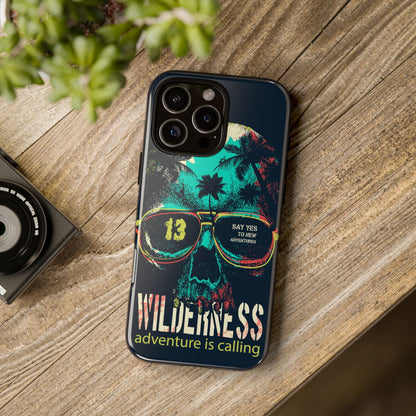 Wilderness Adventure Phone Case — 'Adventure Is Calling' Skull Sunglasses Design
