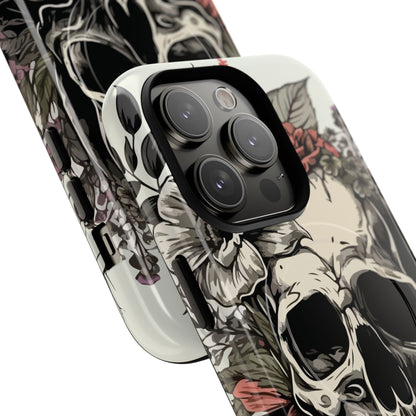 Dark Aura Skull & Roses iPhone Case – Gothic Floral Magnetic Protective Cover