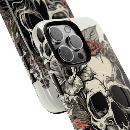 Dark Aura Skull & Roses iPhone Case – Gothic Floral Magnetic Protective Cover