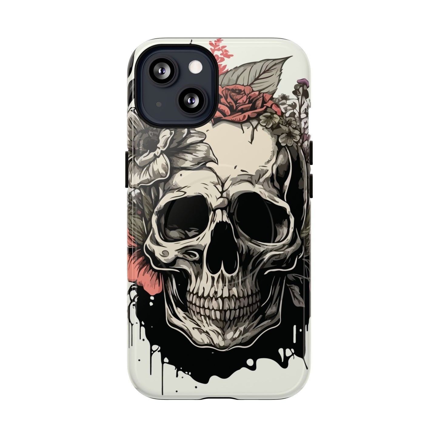 Dark Aura Skull & Roses iPhone Case – Gothic Floral Magnetic Protective Cover