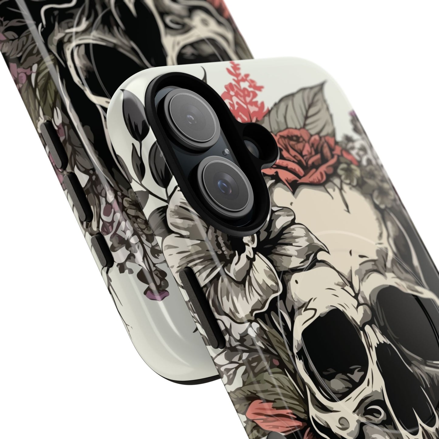 Dark Aura Skull & Roses iPhone Case – Gothic Floral Magnetic Protective Cover