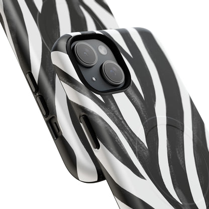 Wild Lines Zebra Stripe Tough Magnetic Phone Case — Black & White Protective Cover