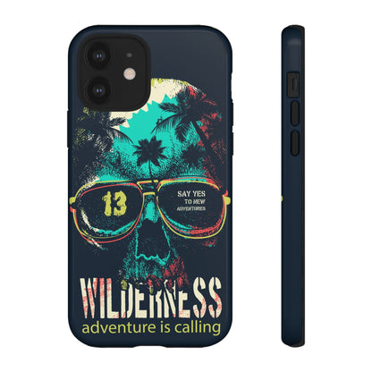 Wilderness Adventure Phone Case — 'Adventure Is Calling' Skull Sunglasses Design