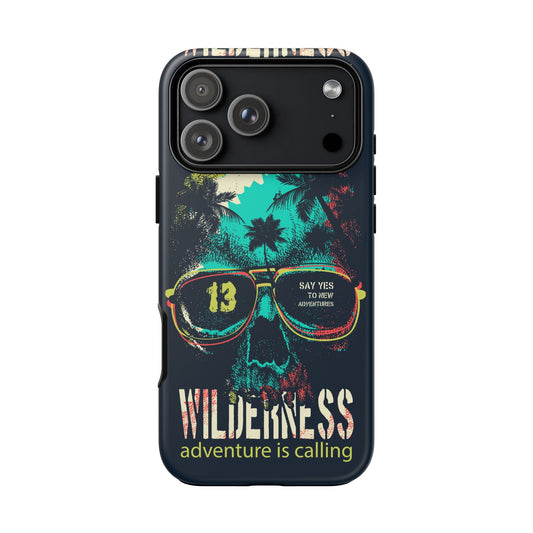 Wilderness Adventure Phone Case — 'Adventure Is Calling' Skull Sunglasses Design