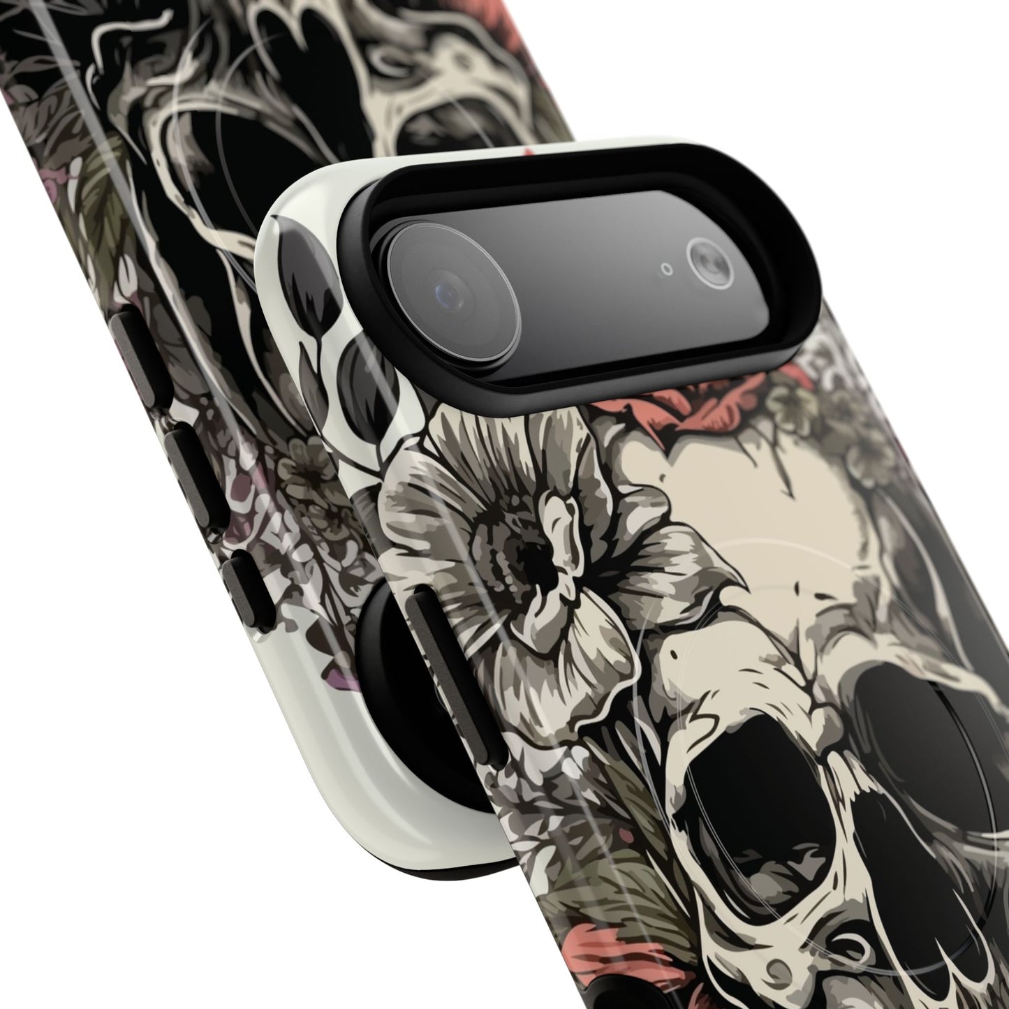 Dark Aura Skull & Roses iPhone Case – Gothic Floral Magnetic Protective Cover