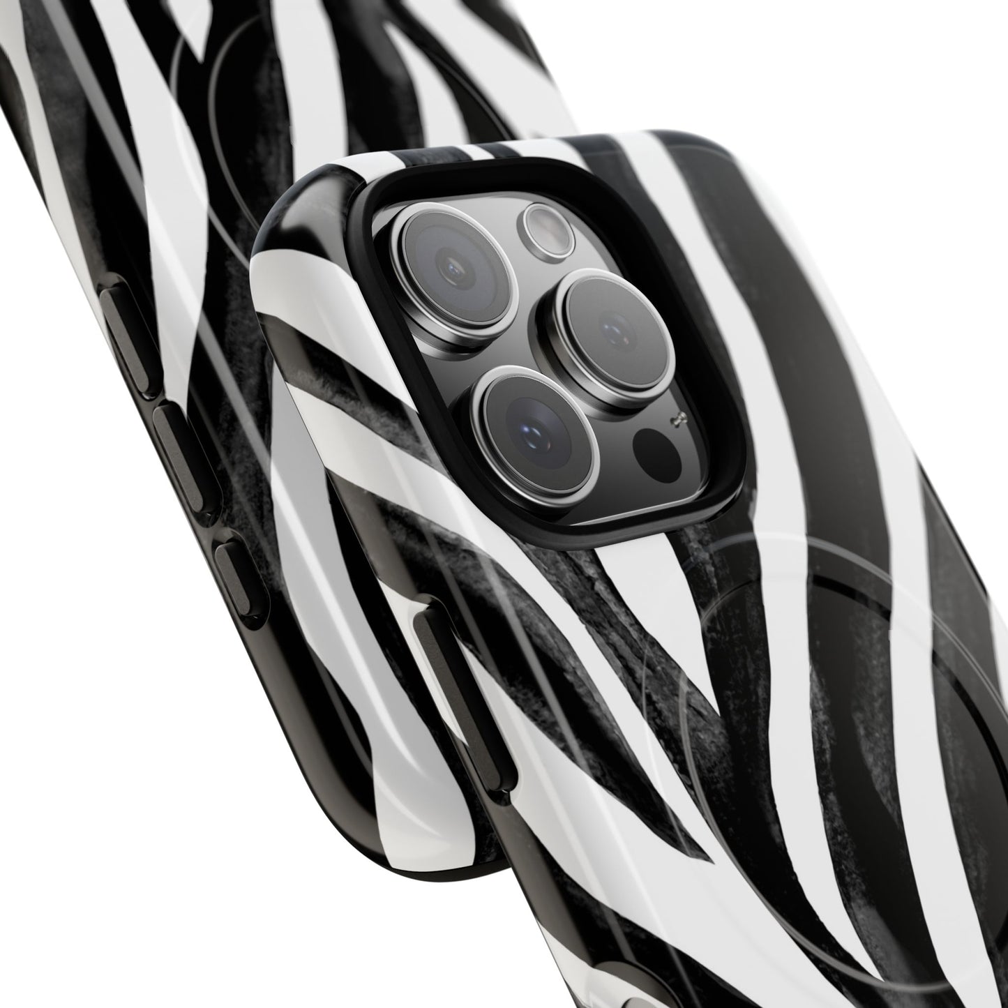 Wild Lines Zebra Stripe Tough Magnetic Phone Case — Black & White Protective Cover