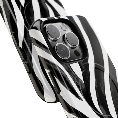 Wild Lines Zebra Stripe Tough Magnetic Phone Case — Black & White Protective Cover