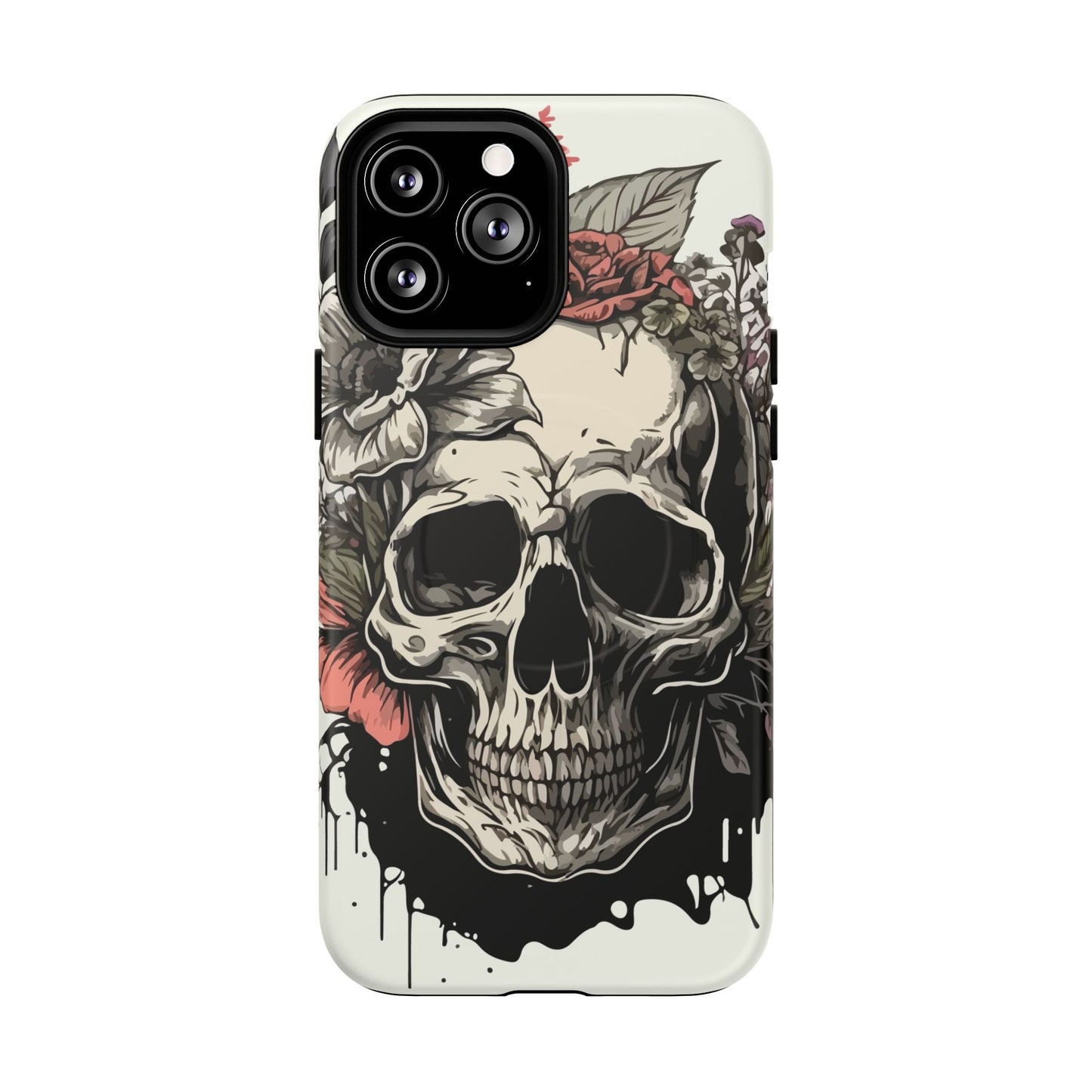 Dark Aura Skull & Roses iPhone Case – Gothic Floral Magnetic Protective Cover