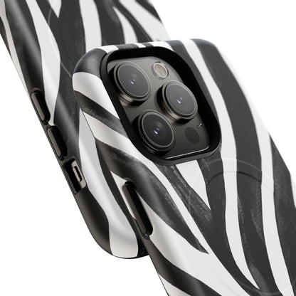 Wild Lines Zebra Stripe Tough Magnetic Phone Case — Black & White Protective Cover