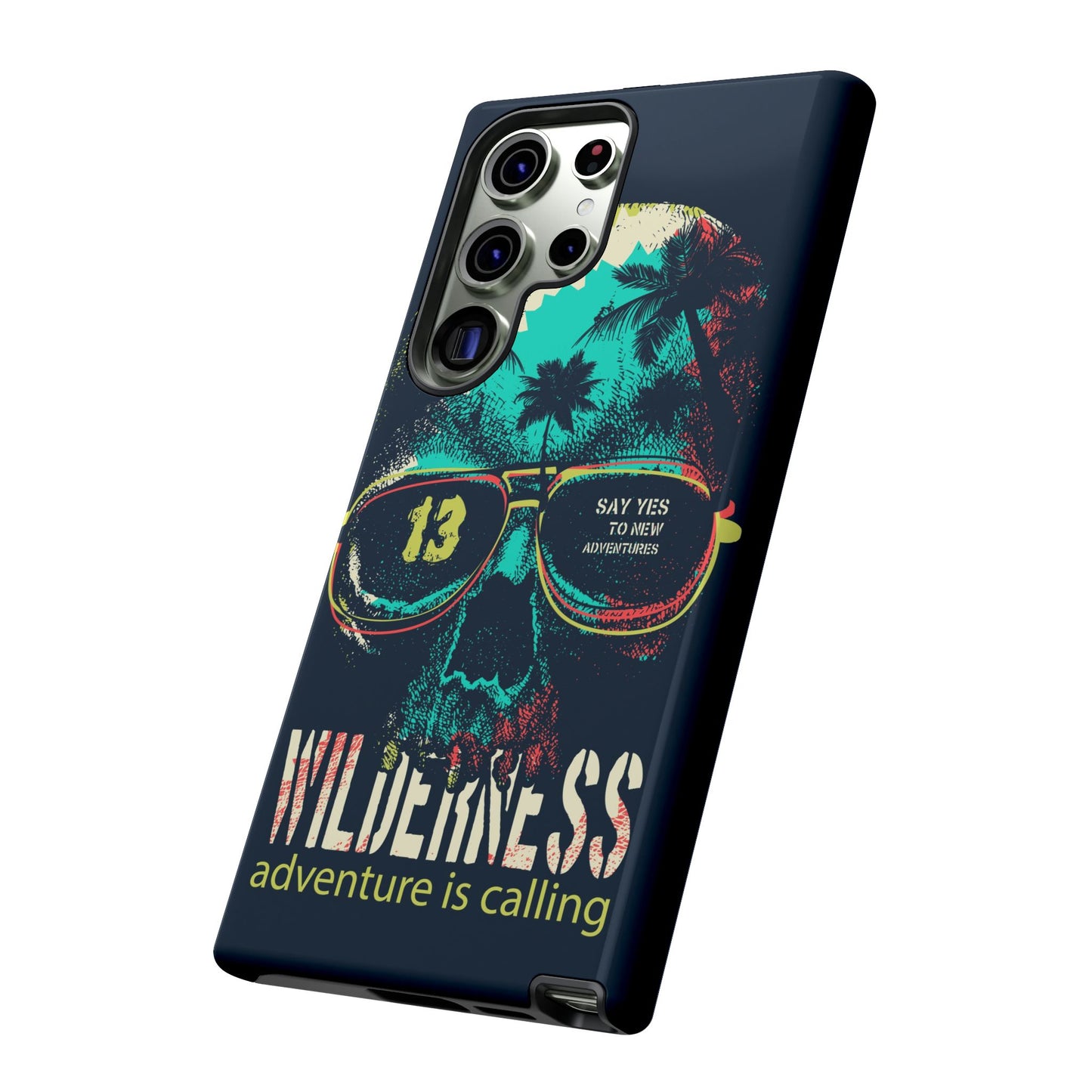 Wilderness Adventure Phone Case — 'Adventure Is Calling' Skull Sunglasses Design