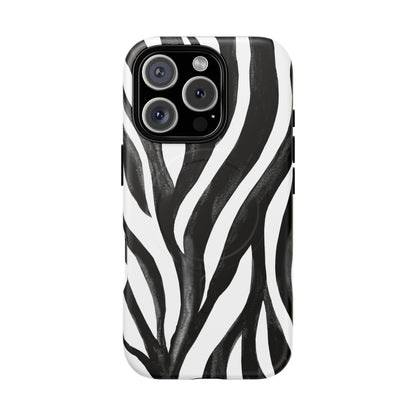 Wild Lines Zebra Stripe Tough Magnetic Phone Case — Black & White Protective Cover