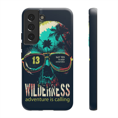 Wilderness Adventure Phone Case — 'Adventure Is Calling' Skull Sunglasses Design