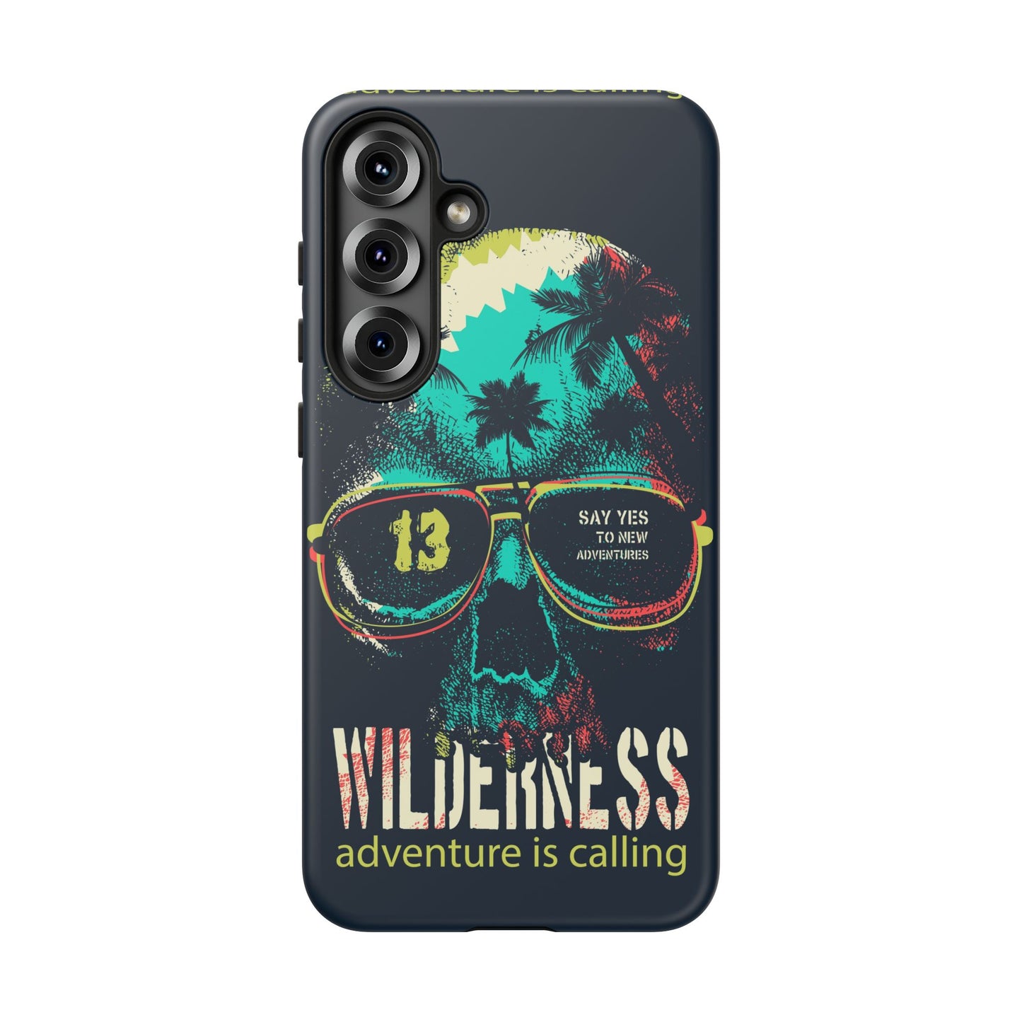 Wilderness Adventure Phone Case — 'Adventure Is Calling' Skull Sunglasses Design