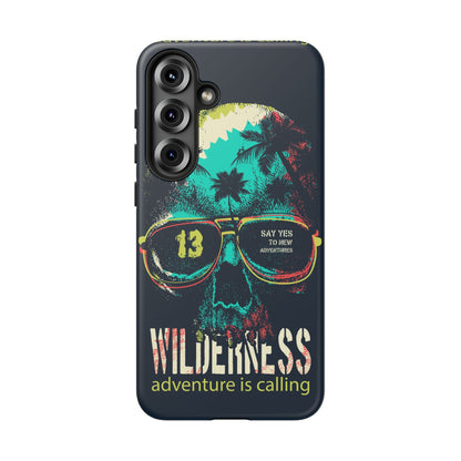 Wilderness Adventure Phone Case — 'Adventure Is Calling' Skull Sunglasses Design