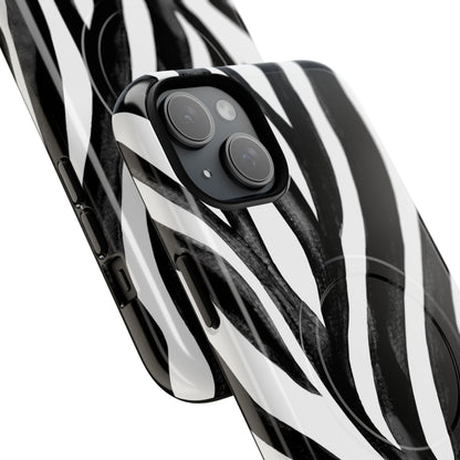 Wild Lines Zebra Stripe Tough Magnetic Phone Case — Black & White Protective Cover