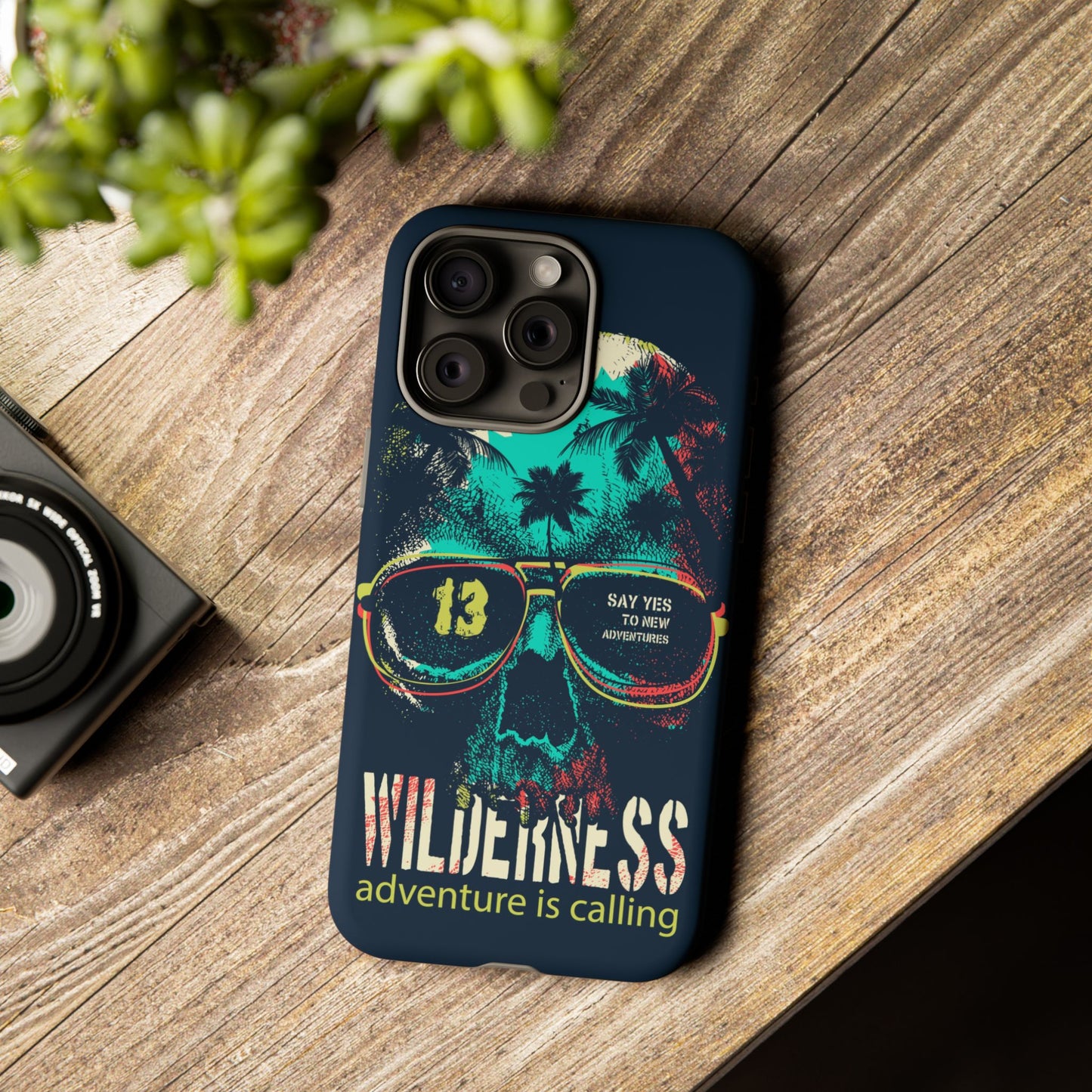 Wilderness Adventure Phone Case — 'Adventure Is Calling' Skull Sunglasses Design
