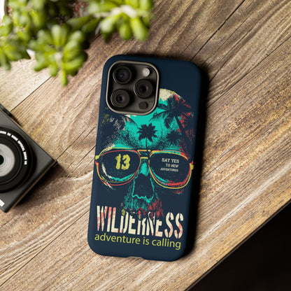 Wilderness Adventure Phone Case — 'Adventure Is Calling' Skull Sunglasses Design