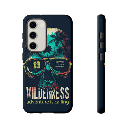 Wilderness Adventure Phone Case — 'Adventure Is Calling' Skull Sunglasses Design
