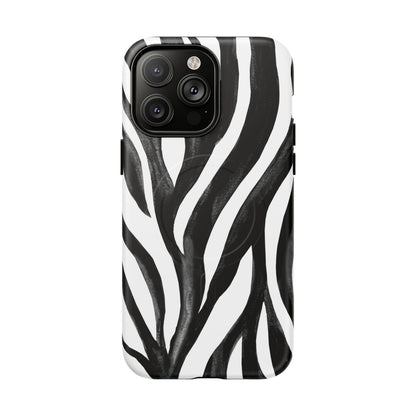 Wild Lines Zebra Stripe Tough Magnetic Phone Case — Black & White Protective Cover