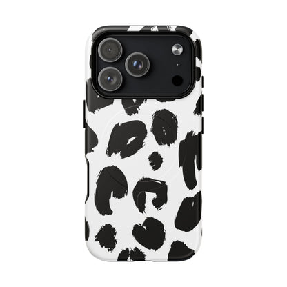 Ink Leopard Magnetic Phone Case — Black & White Animal Print Fashion Protective Cover