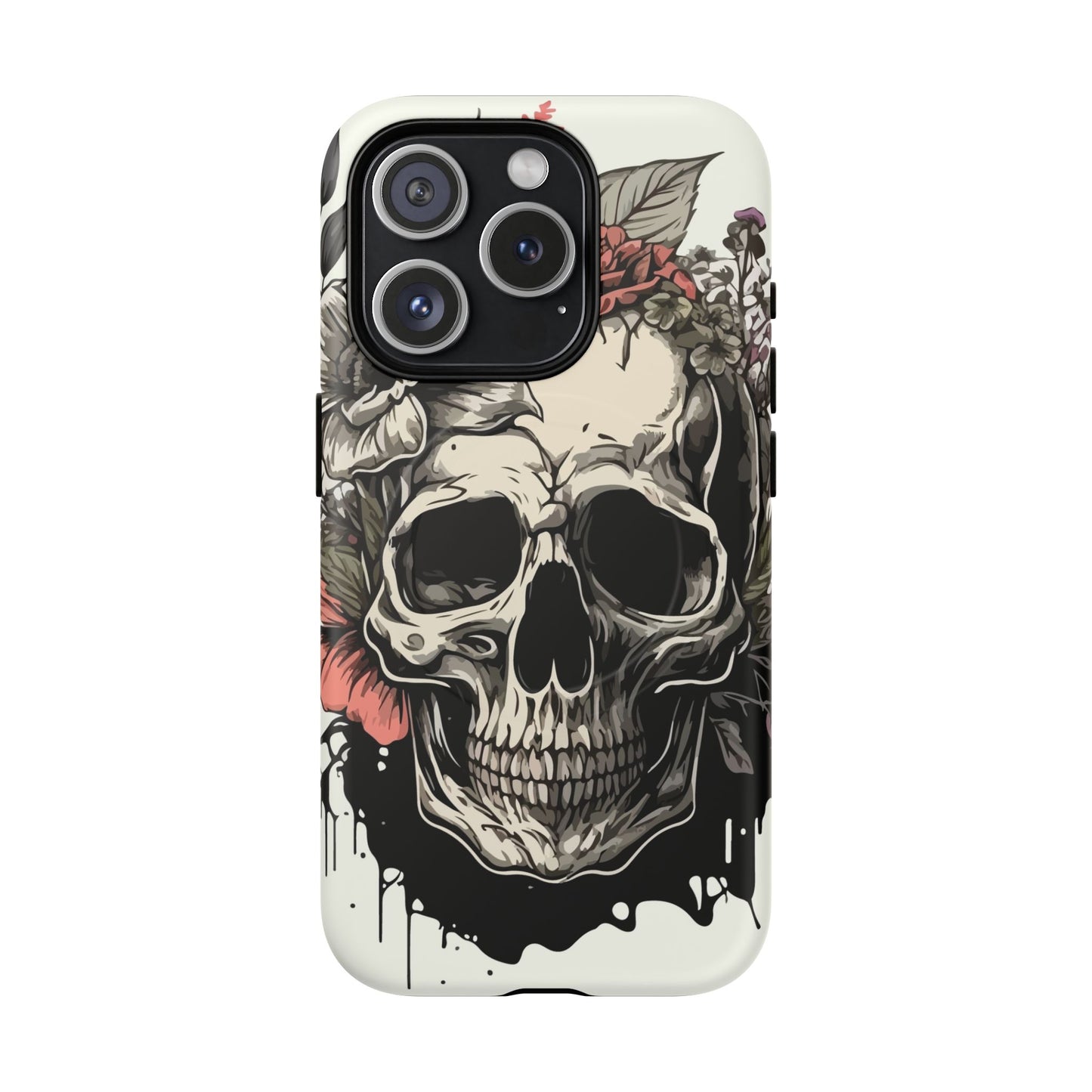 Dark Aura Skull & Roses iPhone Case – Gothic Floral Magnetic Protective Cover