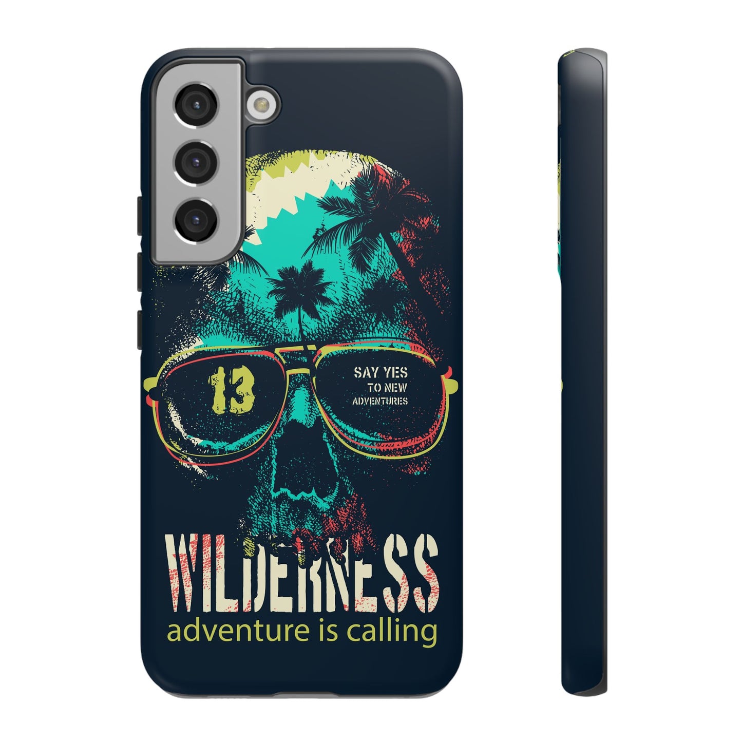 Wilderness Adventure Phone Case — 'Adventure Is Calling' Skull Sunglasses Design
