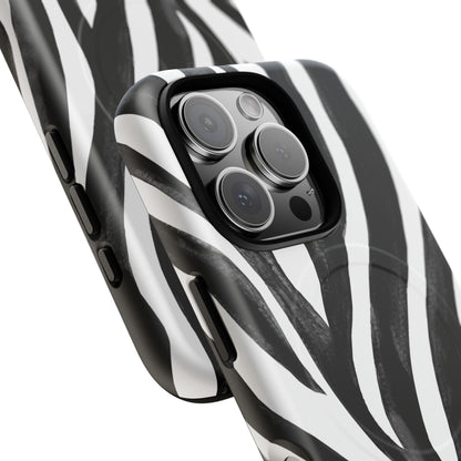 Wild Lines Zebra Stripe Tough Magnetic Phone Case — Black & White Protective Cover